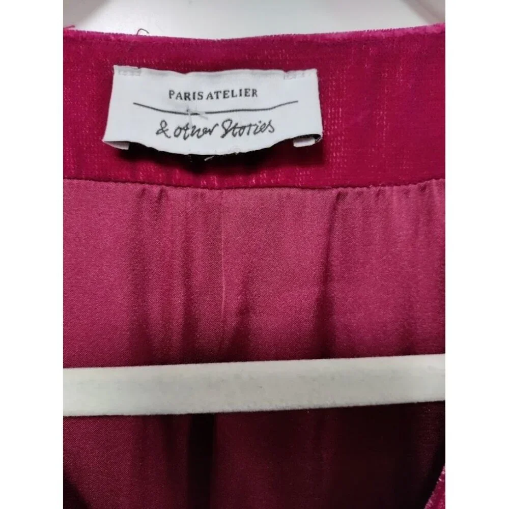 Paris Atelier & Other Stories Womens Wrap Dress Berry Velvet Glam Twee M - Picture 4 of 12